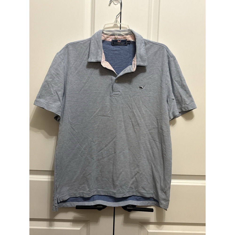 Vineyard Vines Mens Blue Knit Button Down Slim Fit Pima Cotton Shirt Medium